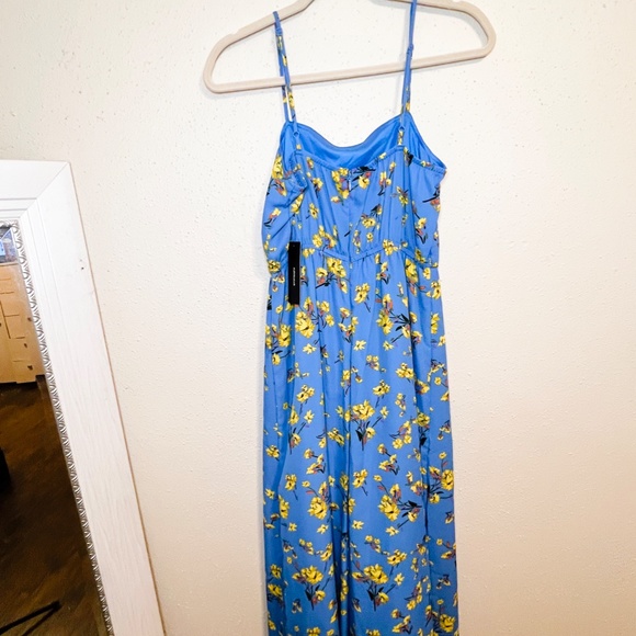Lulus Bryony Blue Yellow Floral Print Wide-Leg Flare & Flare Jumpsuit - Picture 6 of 7